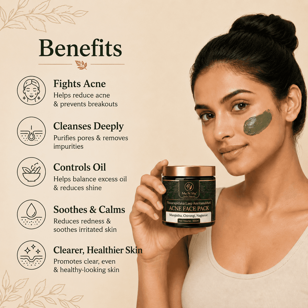 Me N Me Ayurvedic Acne Face Pack | Yuvanapidaka Laep Amritanubhuti | 100ml - ME N ME AYURVEDA