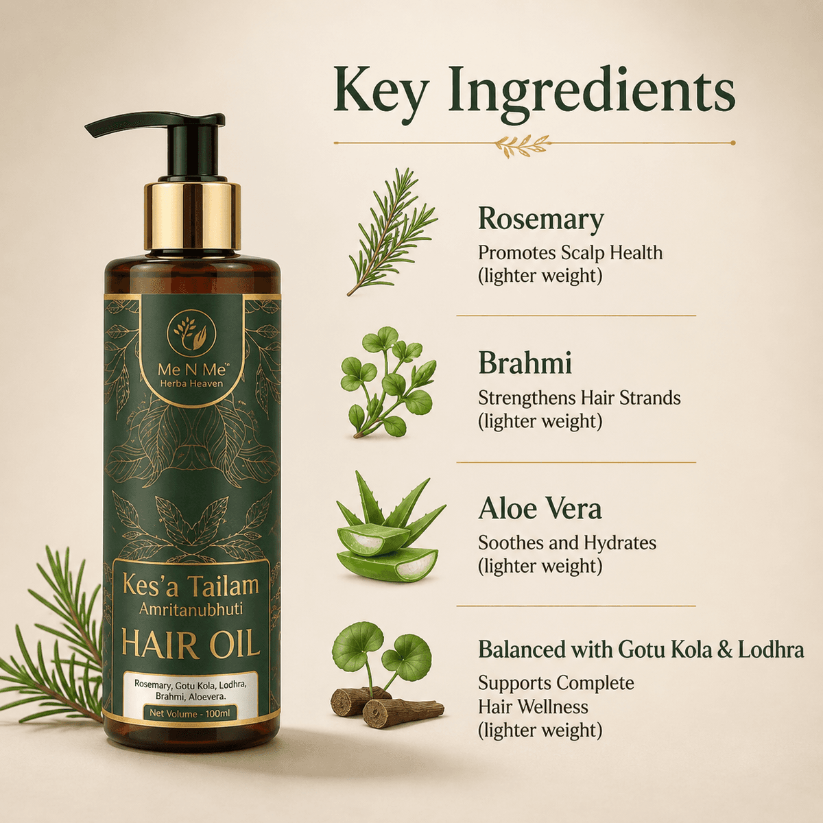 Me N Me Ayurvedic Hair Oil | Kes'a Tailam Amritanubhuti | 100ml - ME N ME AYURVEDA